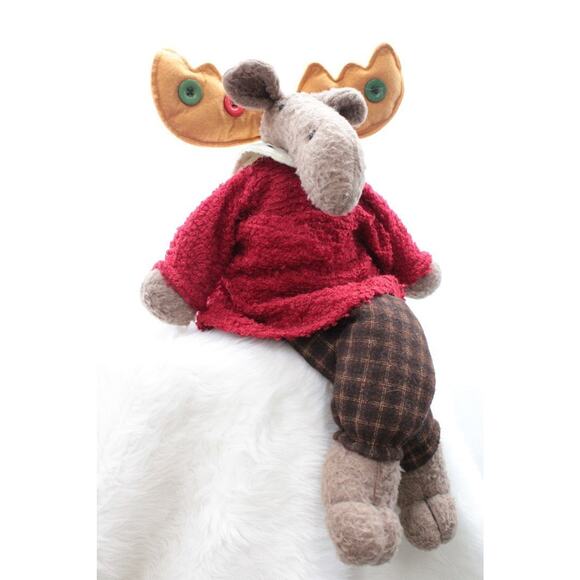 Moose Plush Shelf Sitter Rustic Cabin Christmas Weighted Bottom Dangling Legs - Picture 1 of 9